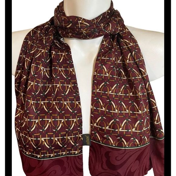 Kkusebo / Burgandy Green Brown / Rectangle Scarf / 10" x 50" / Polyester - Picture 1 of 4